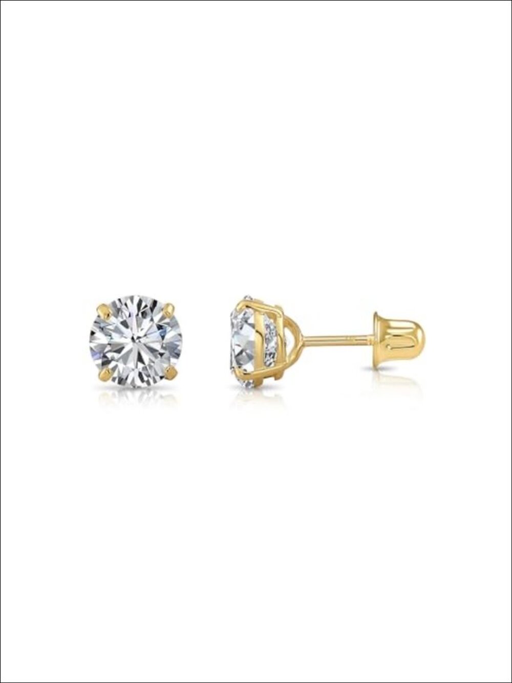 14k Yellow Gold Solitaire Cubic Zirconia Stud Earrings Screw Backs
